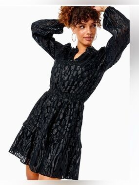 LILLY PULITZER WOMES AVELYNN SILK DRESS ONYX SEEING SPOTS METALIC CLIP!